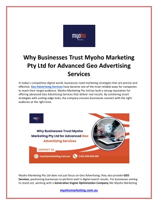 Why Businesses Trust Myoho Marketing Pty Ltd for Advanced Geo Advertising Services