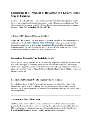 Experience the Grandeur of Rajasthan at a Luxury Home Stay in Udaipur