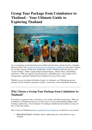 Best Thailand Group Tour Packages from Coimbatore.