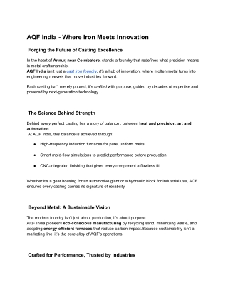 Reliable Cast Iron Foundries in Coimbatore – AQF India