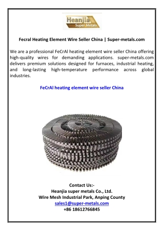 Fecral Heating Element Wire Seller China | Super-metals.com