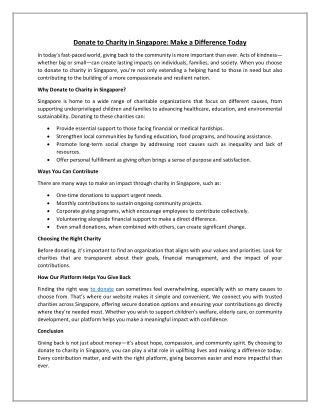 Donate to Charity in Singapore: Make a Difference Today