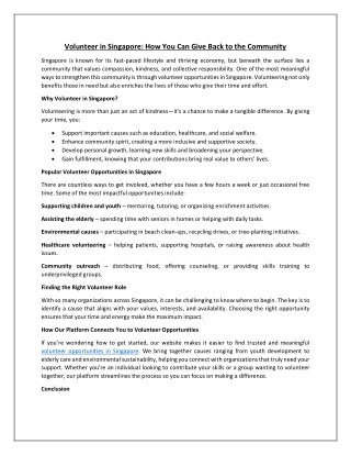 Volunteer in Singapore- How You Can Give Back to the Community