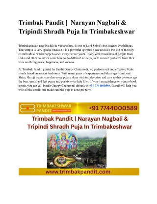 Trimbak Pandit |  Narayan Nagbali & Tripindi Shradh Puja In Trimbakeshwar