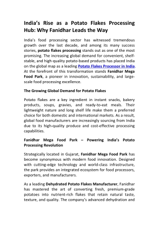 Fanidhar Mega Food Park Where Innovation Meets Potato Flakes Excellence