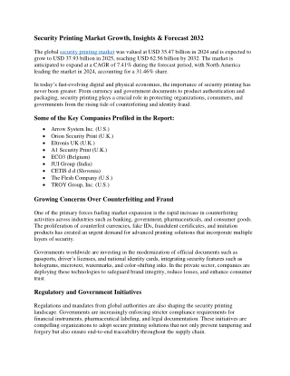 Security Printing Market Demand, Restraints & Forecast 2032