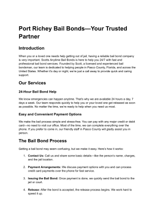 Port Richey Bail Bonds – 24/7 Bail Help You Can Count On