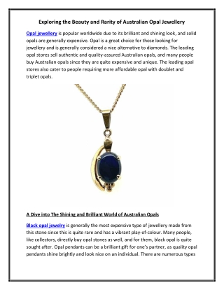 Exploring the Beauty and Rarity of Australian Opal Jewellery