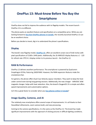 OnePlus 13 Must know Before You Buy the Smartphone