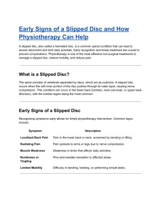 Early Signs of a Slipped Disc and How Physiotherapy Can Help