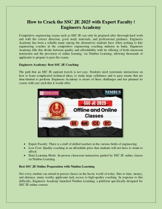 How to Crack the SSC JE 2025 with Expert Faculty | Engineers Academy