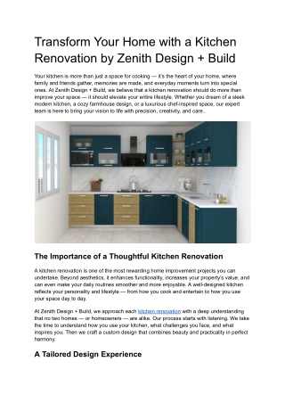 Transform Your Home with a Kitchen Renovation by Zenith Design   Build