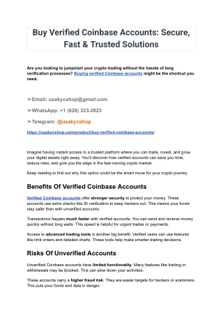 Buy Verified Coinbase Accounts - 100% USA Business & Personal