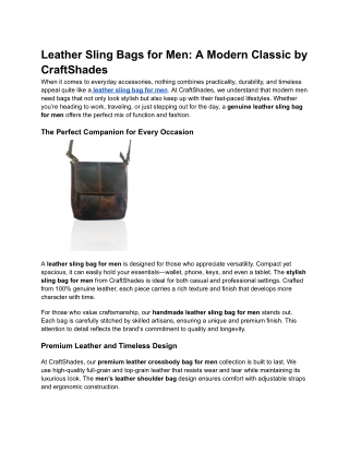 Leather Sling Bags for Men: A Modern Classic by CraftShades