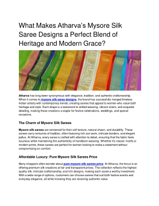 What Makes Atharva’s Mysore Silk Saree Designs a Perfect Blend of Heritage and Modern Grace