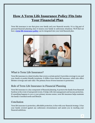 How A Term Life Insurance Policy Fits Into Your Financial Plan
