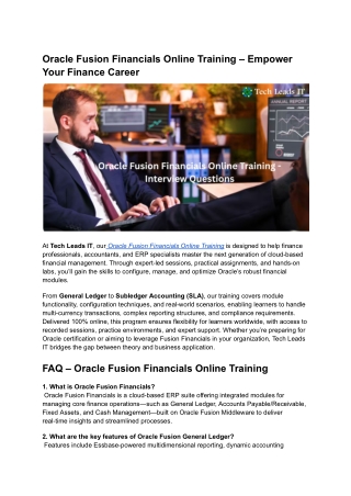 Oracle Fusion Financials Online Training – Top 20  Interview Questions & Answers