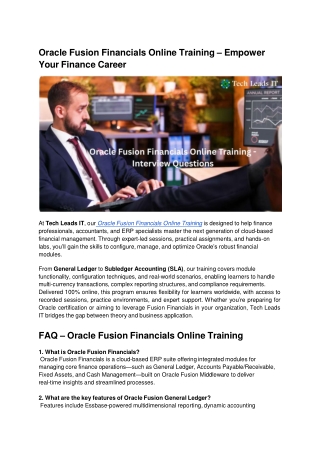 Oracle Fusion Financials Online Training – Top 20  Interview Questions & Answers