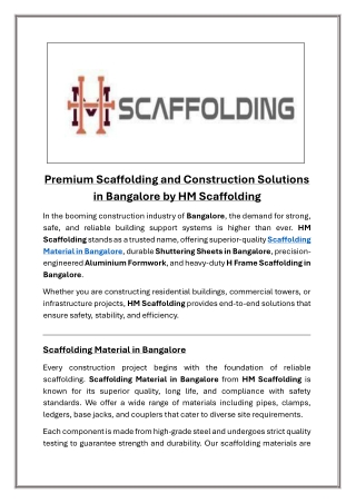 Premium Scaffolding and Construction Solutions in Bangalore by HM Scaffolding