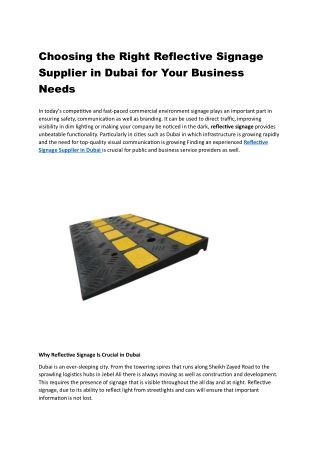 Choosing the Right Reflective Signage Supplier in Dubai for Your Business Needs