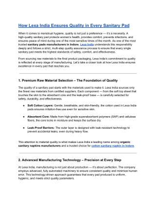 How Lexa India Ensures Quality in Every Sanitary Pad