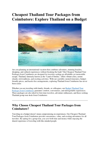 Cheapest Thailand Tour Packages from Coimbatore | Budget Trips