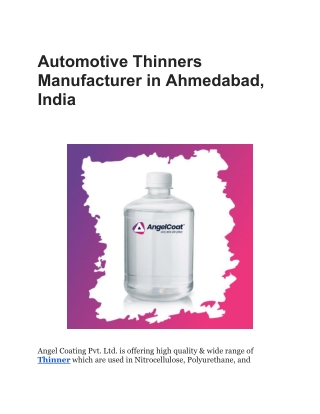 Automotive Thinners Manufacturer in Ahmedabad, India