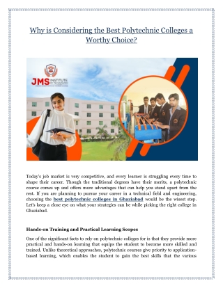 Why is Considering the Best Polytechnic Colleges a Worthy Choice?