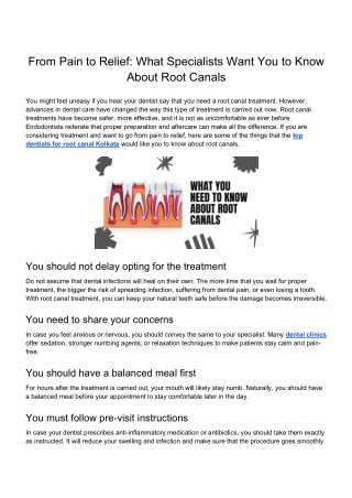 What You Want to Know About Root Canal Treatment in Kolkata