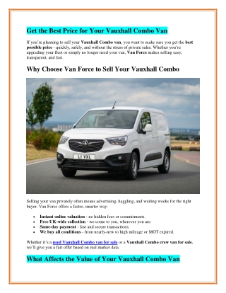 Sell Your Vauxhall Combo Van with Van Force