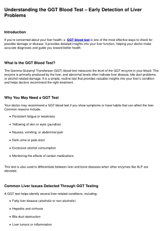 Understanding the GGT Blood Test – Early Detection of Liver Problems