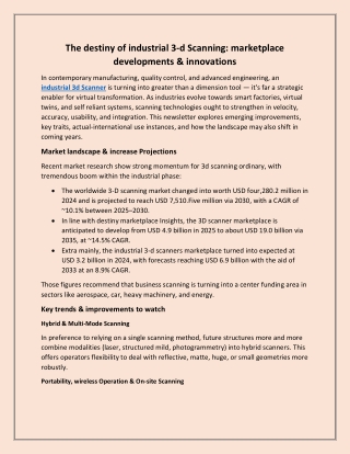 The destiny of industrial 3d Scanning: marketplace developments & innovations