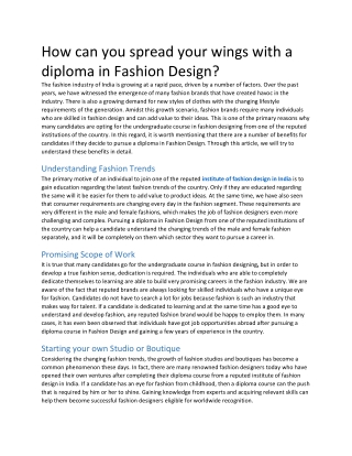 How can you spread your wings with a diploma in Fashion Design