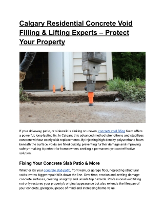Calgary Residential Concrete Void Filling & Lifting Experts – Protect Your Property