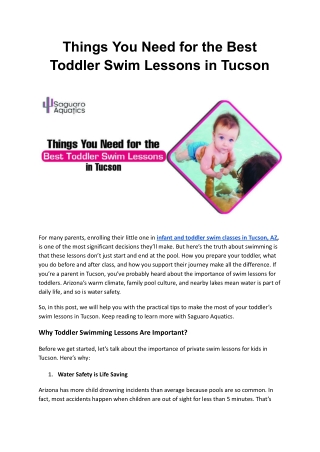Best Toddler Swim Lessons in Tucson | What You Need