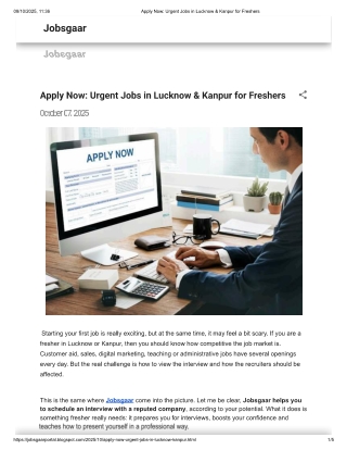 Apply Now: Urgent Jobs in Lucknow & Kanpur for Freshers