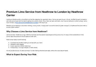 Premium Limo Service from Heathrow to London by Heathrow Carrier
