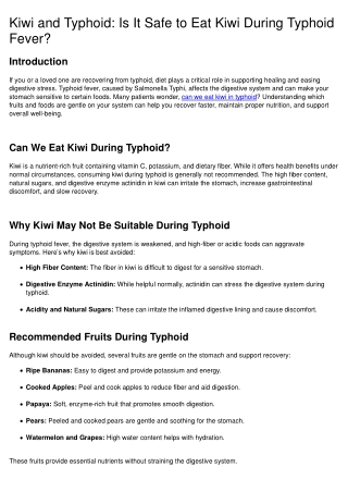 Kiwi and Typhoid: Is It Safe to Eat Kiwi During Typhoid Fever?