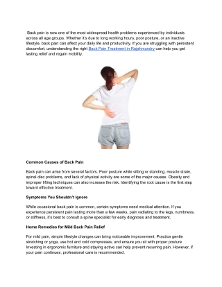 Back Pain Treatment in Rajahmundry