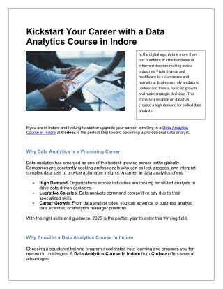 Kickstart Your Career with a Data Analytics Course in Indore