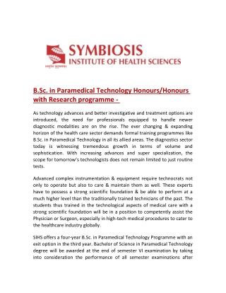 B.Sc. Paramedical Technology Courses