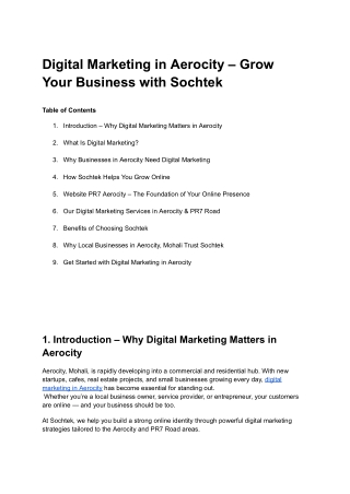 Digital Marketing in Aerocity – Grow Your Business with Sochtek