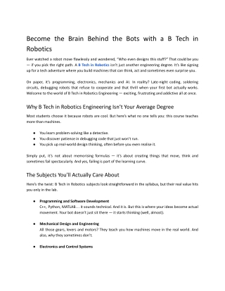 B Tech in Robotics at M S Ramaiah University – Advanced Engineering & Innovation