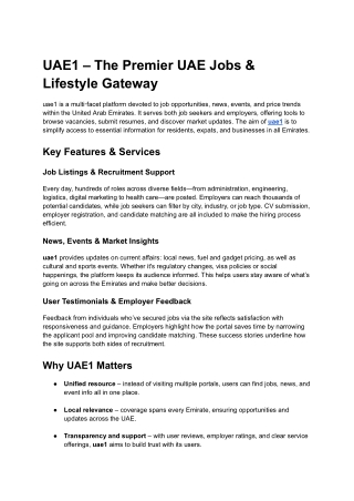 UAE1 – The Premier UAE Jobs & Lifestyle Gateway