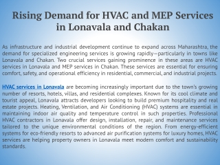 Rising Demand for HVAC and MEP Services in Lonavala and Chakan