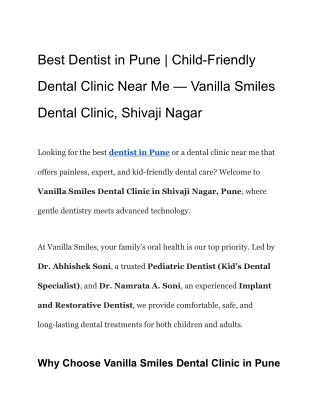 Best Dentist in Pune _ Child-Friendly Dental Clinic Near Me — Vanilla Smiles Dental Clinic, Shivaji Nagar