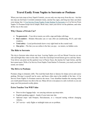 Travel Easily From Naples to Sorrento or Positano