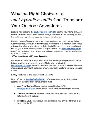 Why the Right Choice of a best-hydration-bottle Can Transform Your Outdoor