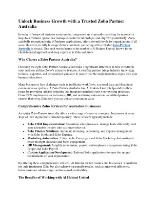 Unlock Business Growth with a Trusted Zoho Partner Australia