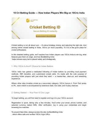 Mastering 10 Cri Betting — A Complete Guide for Indian Cricket Fans